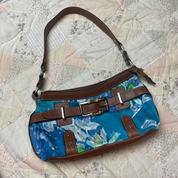chaps blue and brown medium sized buckle shoulder bag with watercolor flowers - Picture 1 of 8